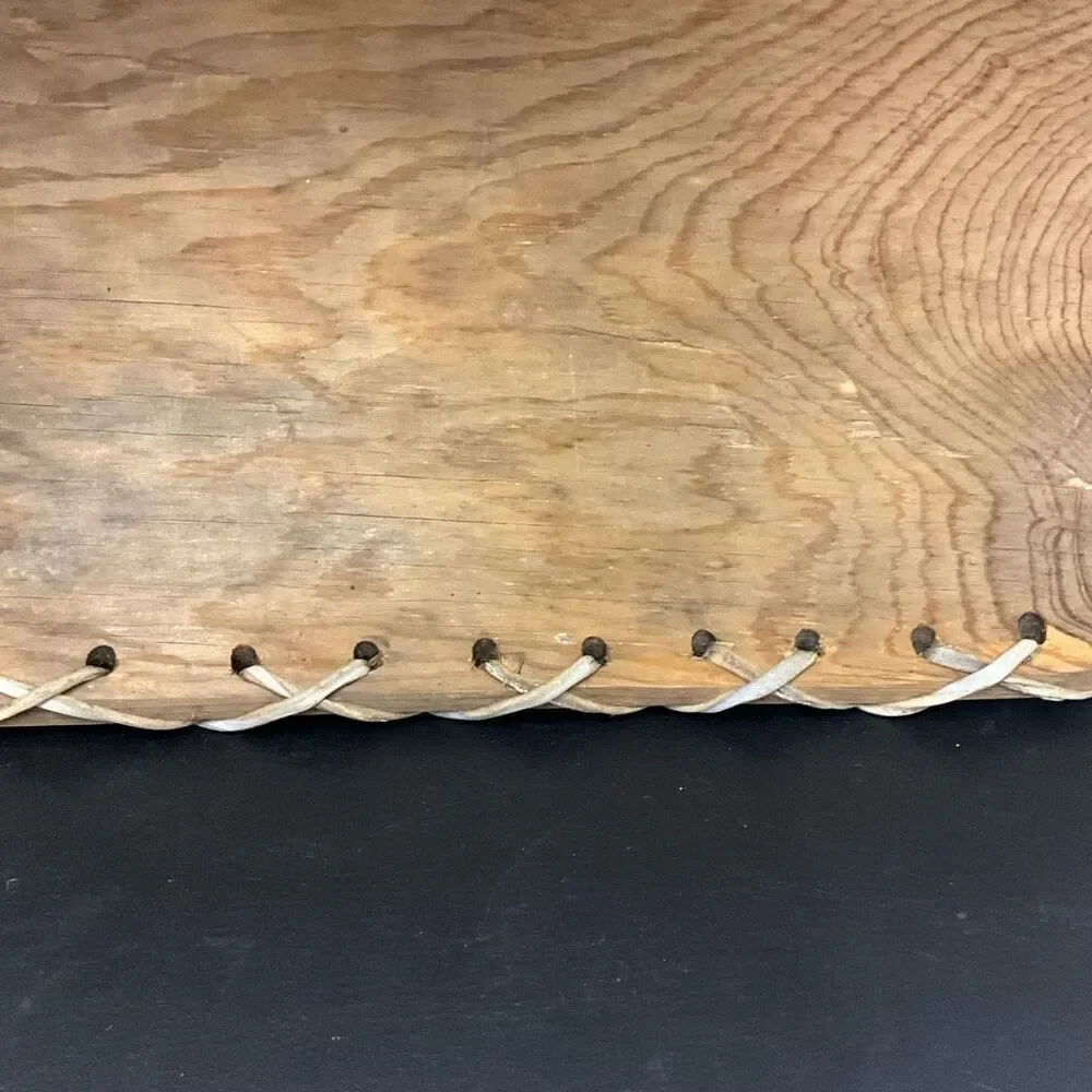 Vintage Handmade Carved Wooden Birch Bark Accent Bowl Tray Brown Lace Up Design